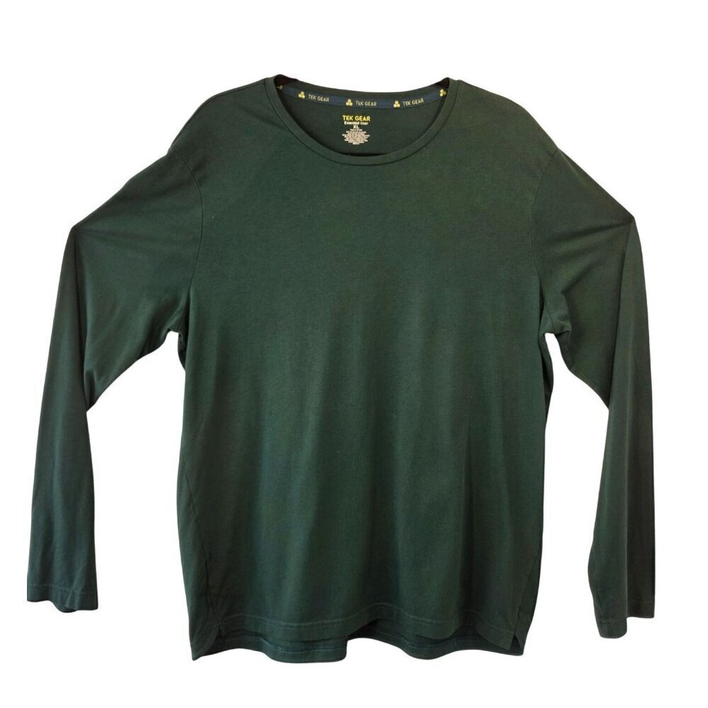 Tek Gear Essential Gear Long Slv Shirt Men Sz XL Green Cotton Blend Athletic Tee